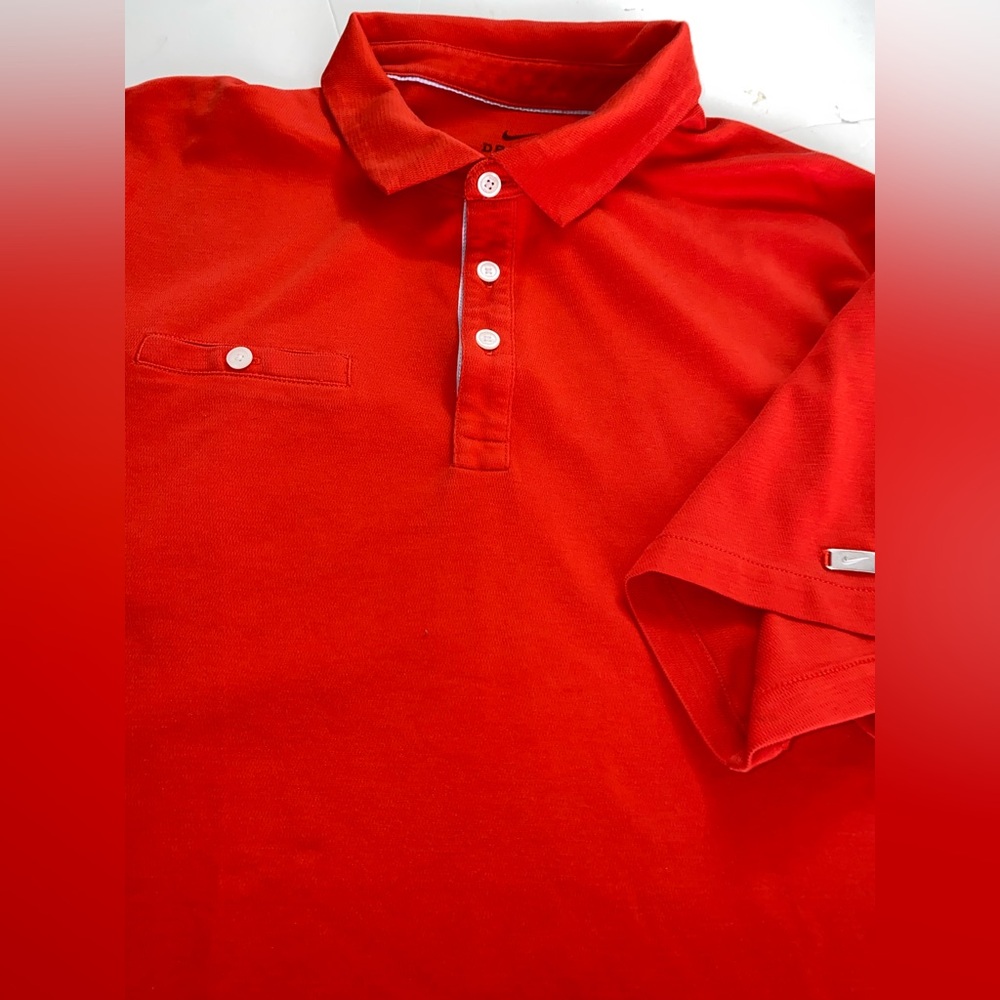 Nike Golf Dry Dri-Fit OLC Polo Collar Shirt Habanero Red AT8940-634 XL EUC  0102
